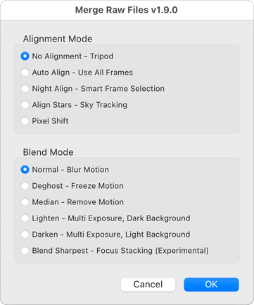 MergeRAW Plugin Dialog